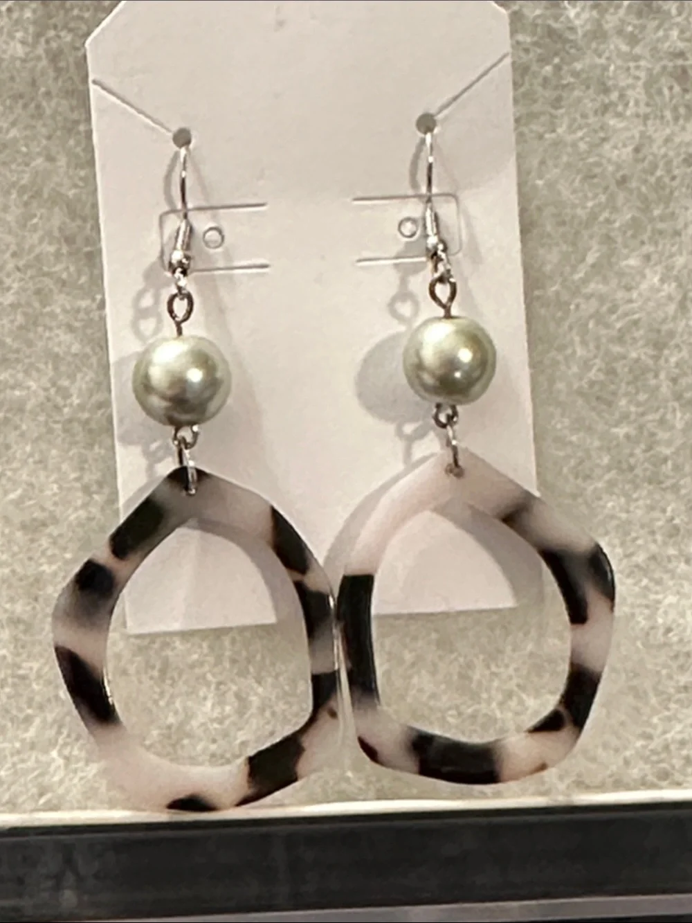 Handmade Tortoiseshell Drop Earrings with Pearl Accent